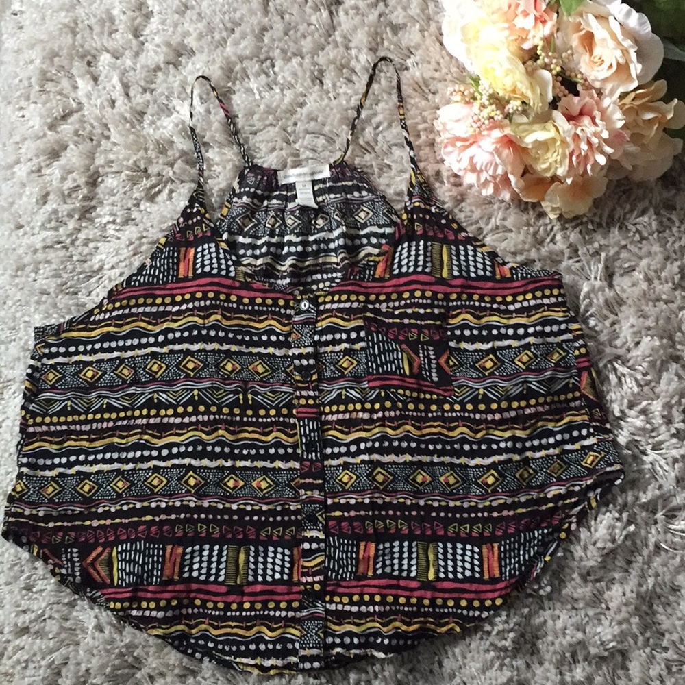 Flowy button up tribal print tank top